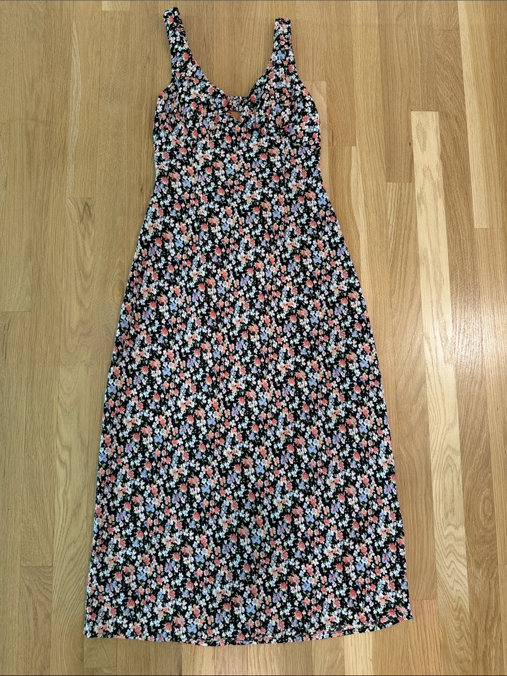 Floral Print Maxi Dress with Pink & White Flowers